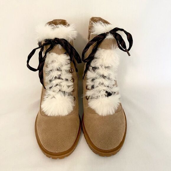 Nine West Tan Suede Ankle Boots with Faux Fur Trim size 7. Real leather. - Picture 2 of 14